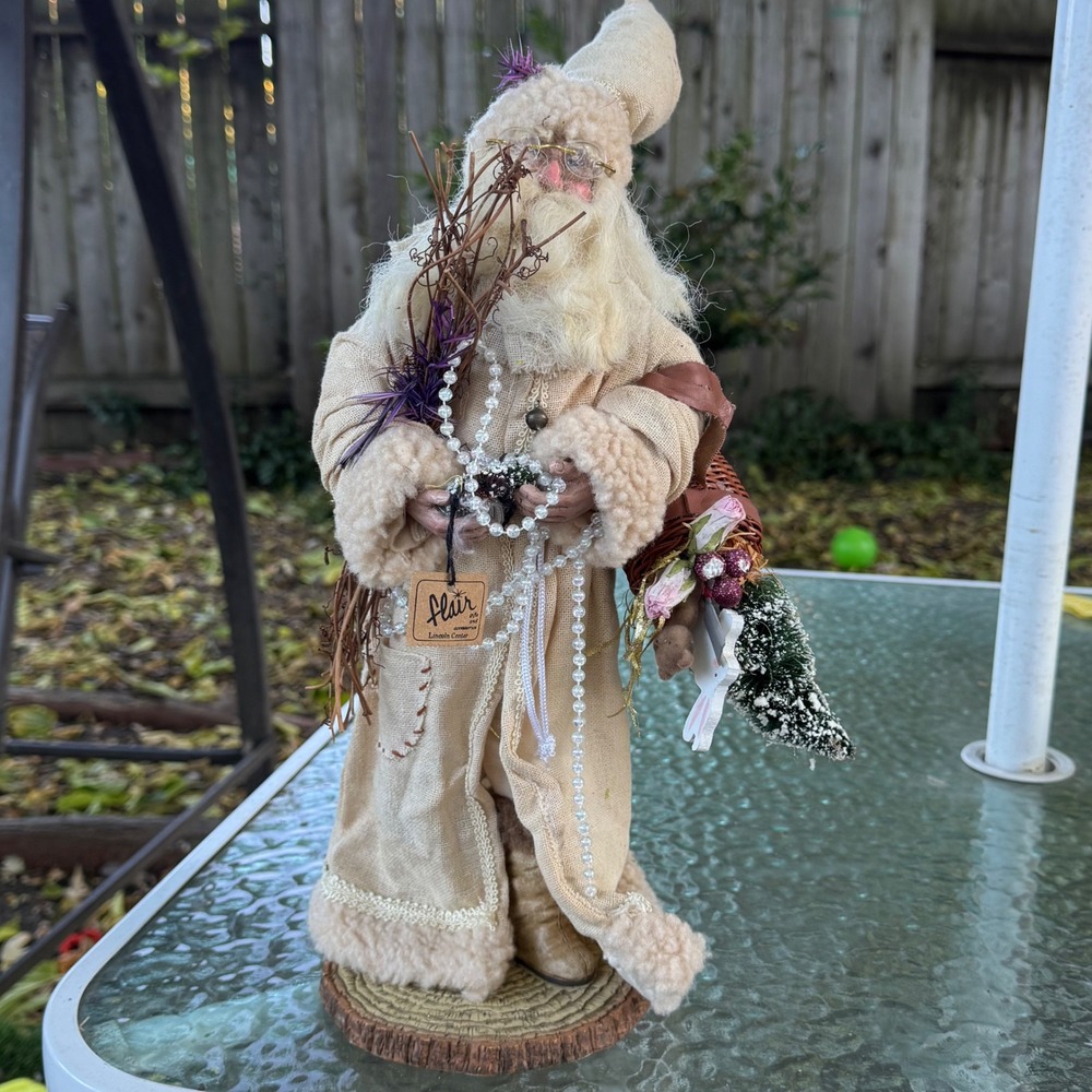 Flair Gifts Lincoln Center Burlap Santa Claus Figurine Rustic Christmas 17 inch